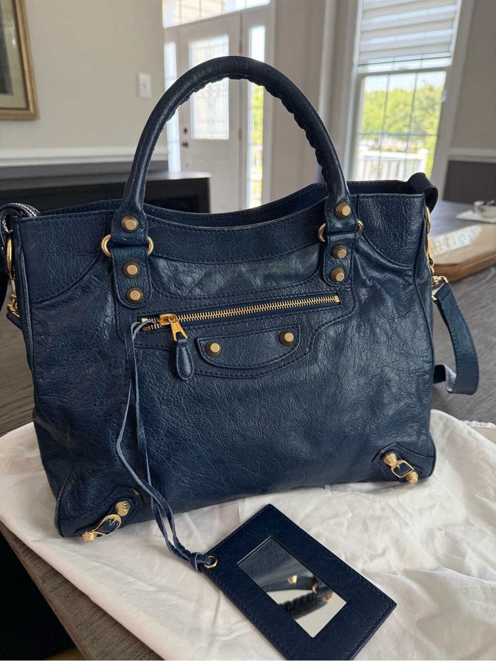 Balenciaga Navy Leather Tote Bag with Gold Hardware - Picture 1 of 16